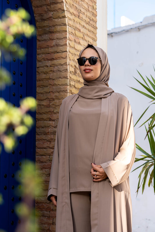 Elegant Modest Abaya Set - Beige