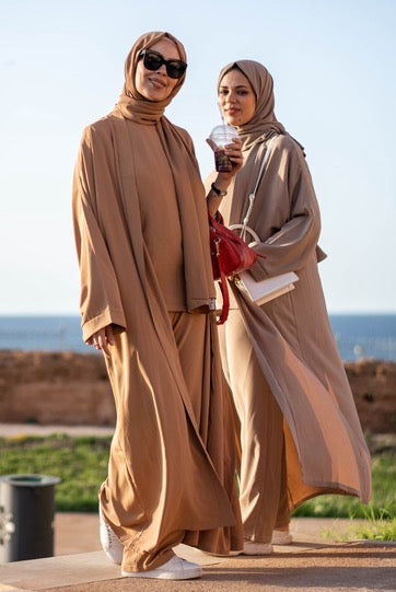 Elegant Modest Abaya Set - Caramel