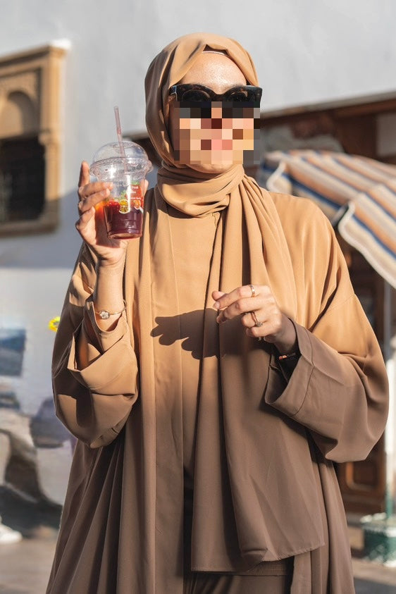 Elegant Modest Abaya Set - Caramel