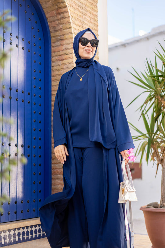 Elegant Modest Abaya Set - Blue
