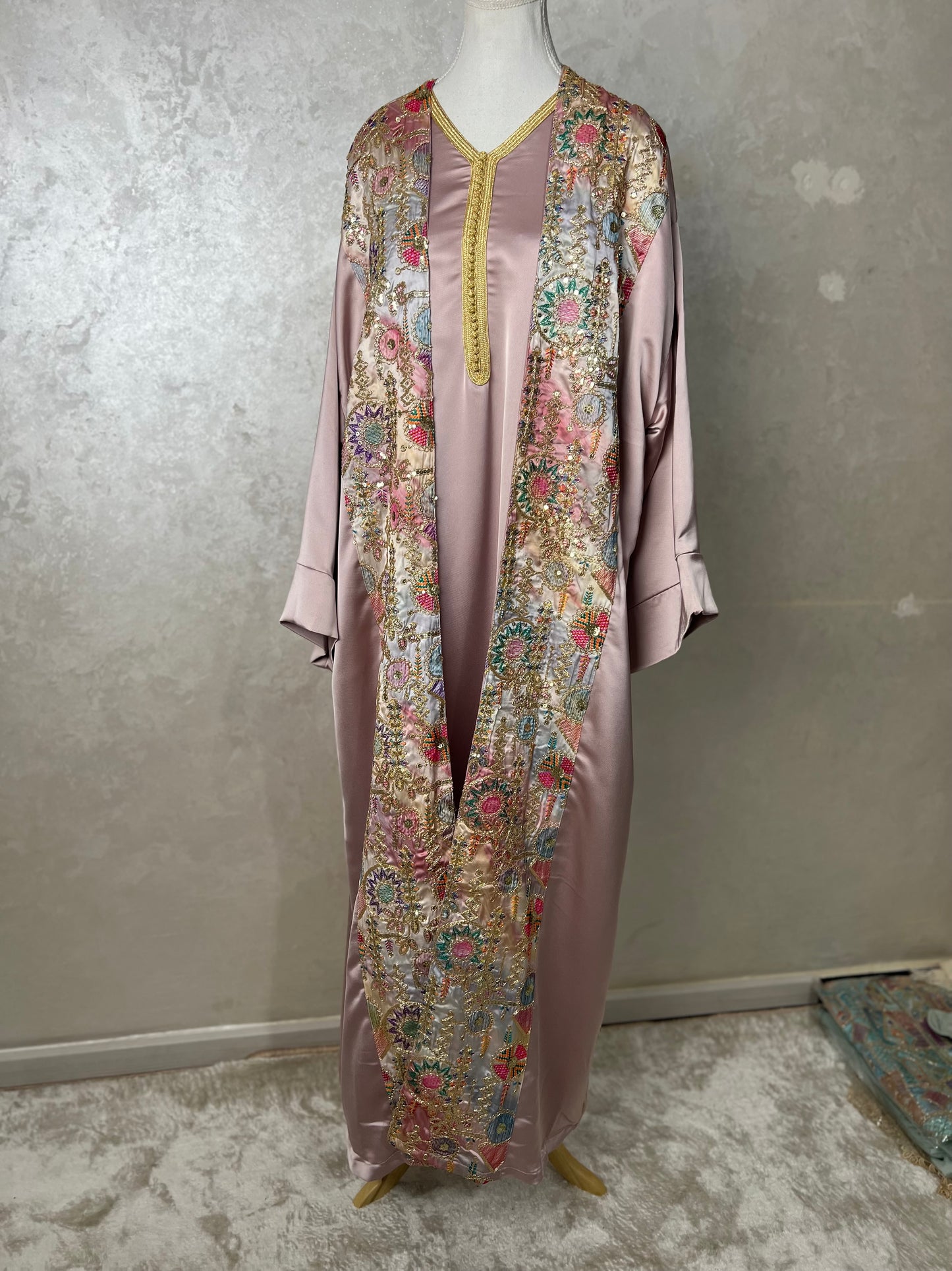 Aa Kimono et Kmis en Soie -Rose poudré